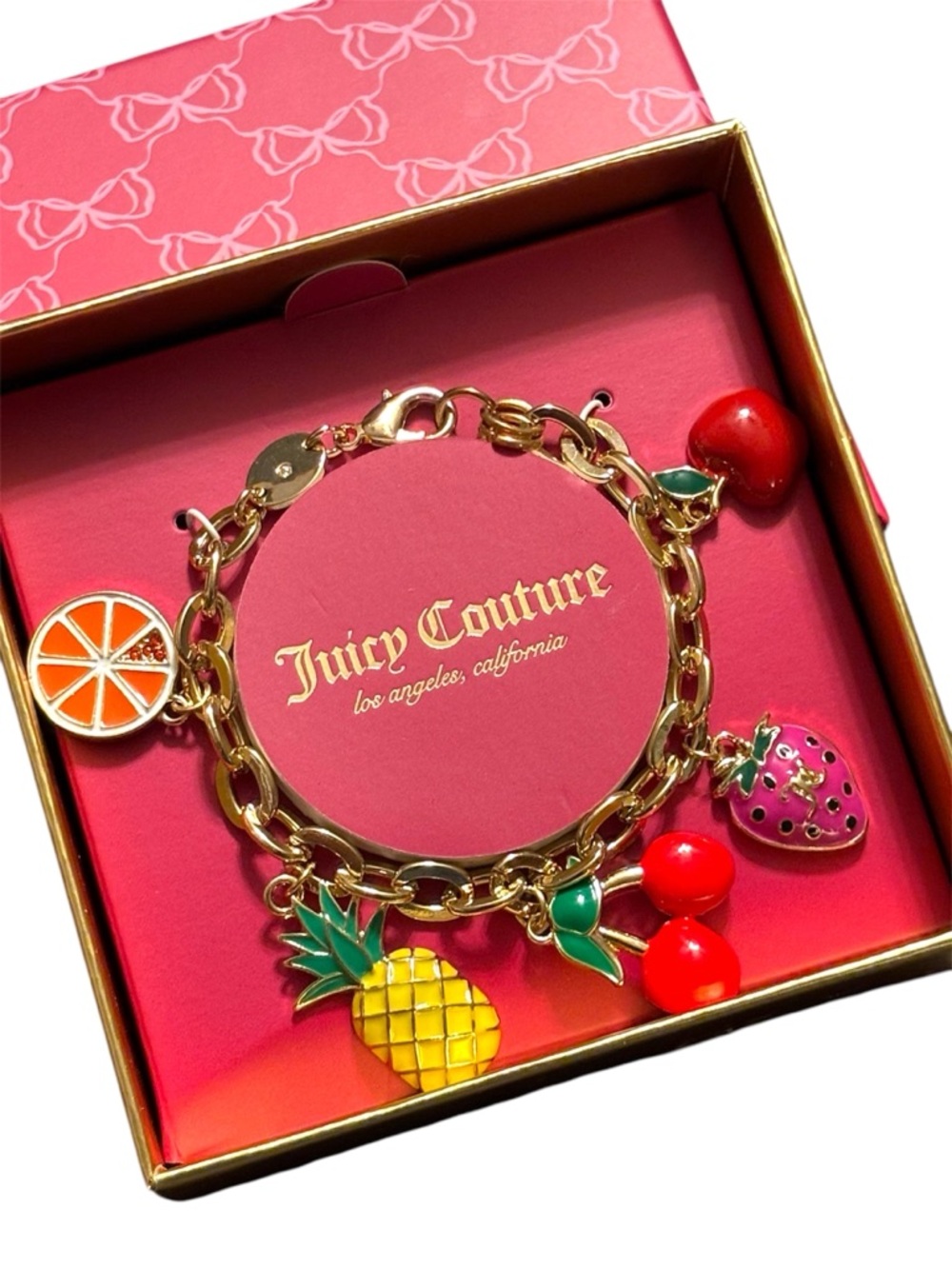 NWT•Juicy Couture Gold Fruit Charm Bracelet 7”